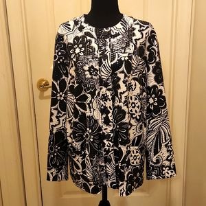 Alfred Dunner, Black & White, Floral Print Reflective Tiles Jacket, Size 16 W